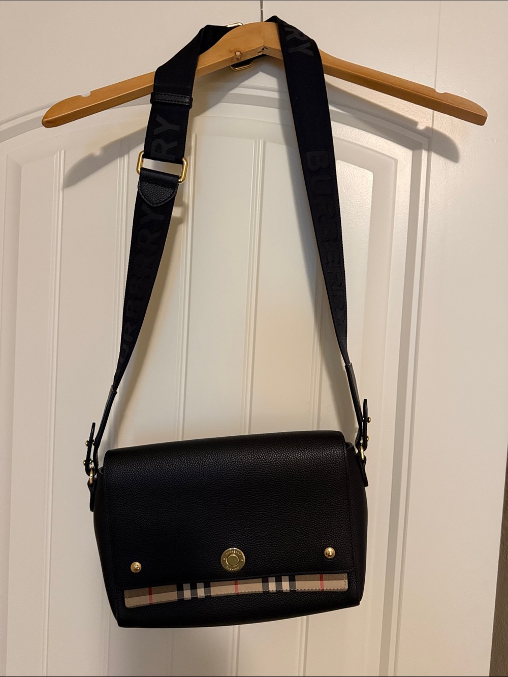 Burberry Black Leather Crossbody with Signature Check Trim